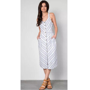 BUCKLE BLACK Size Small Woven Striped Button Down Midi Dress